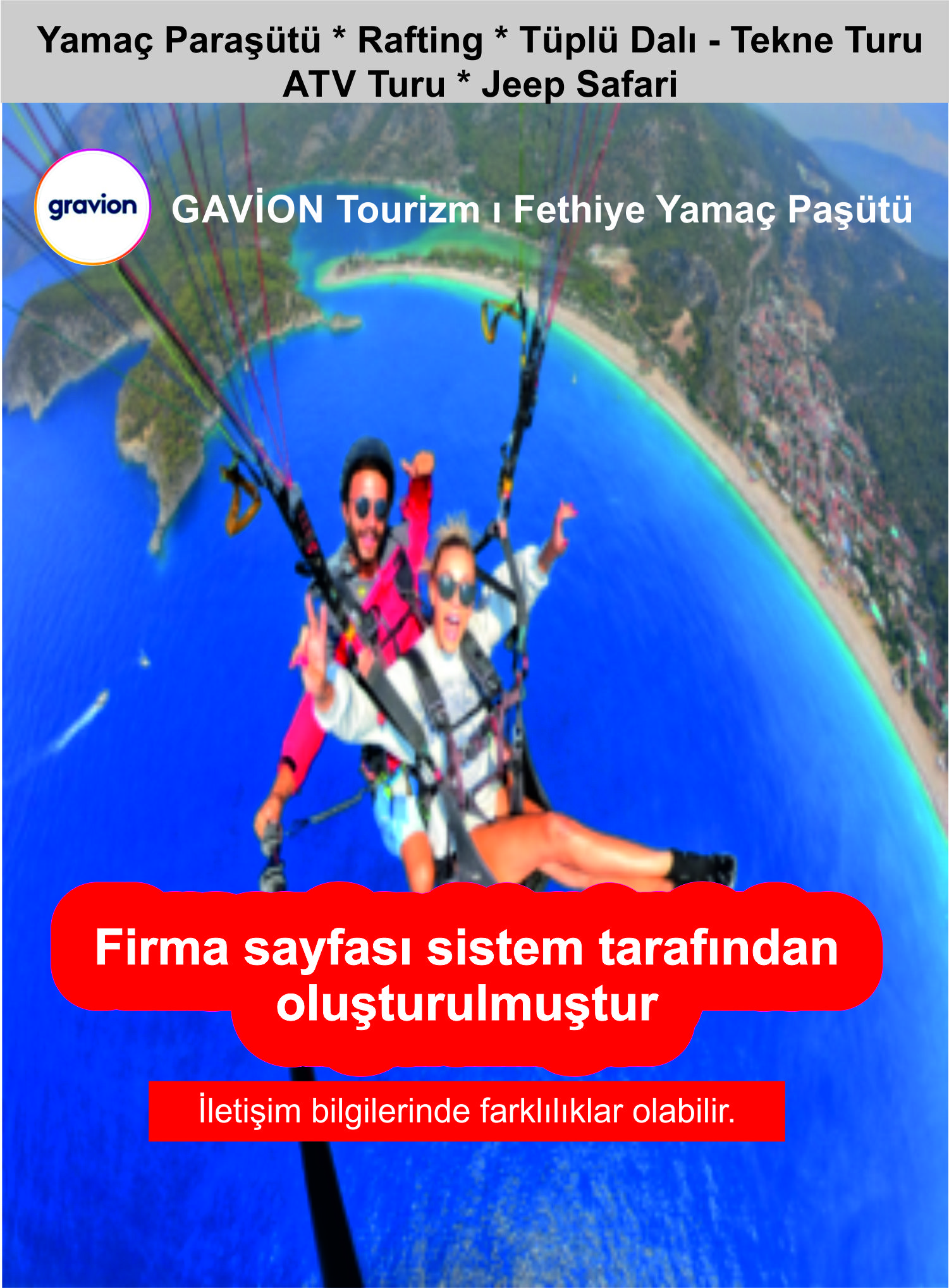 GRAVİON Tourism | Fethiye Yamaç Paraşütü